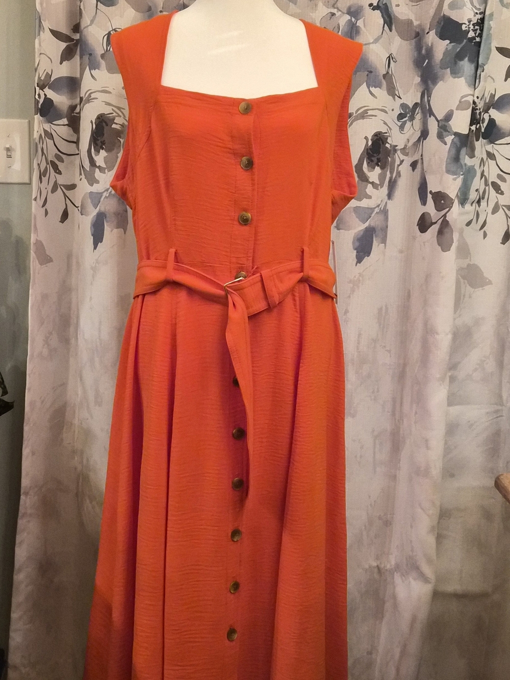 Harper Orange Button-Front Sleeveless Maxi Dress with Tie Belt